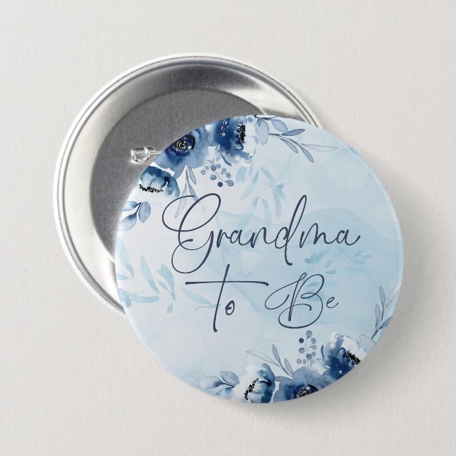 Grandma To Be Blue Its a Boy Baby Shower Button (Front & Back)