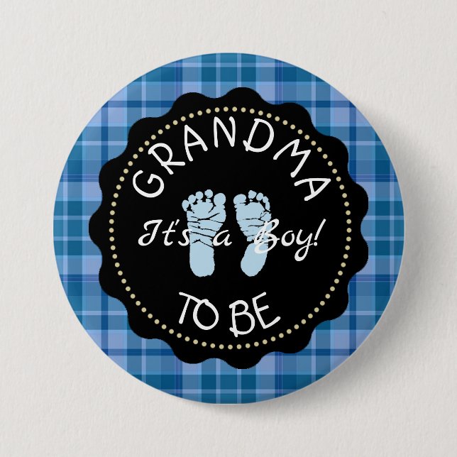 Grandma to be  Blue Plaid Baby Shower button (Front)
