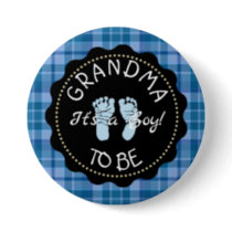 Grandma to be  Blue Plaid Baby Shower button