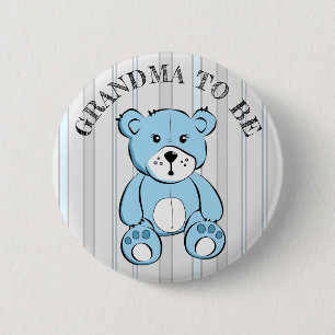 GRANDMA to be Blue Teddy Bear Baby Shower Button
