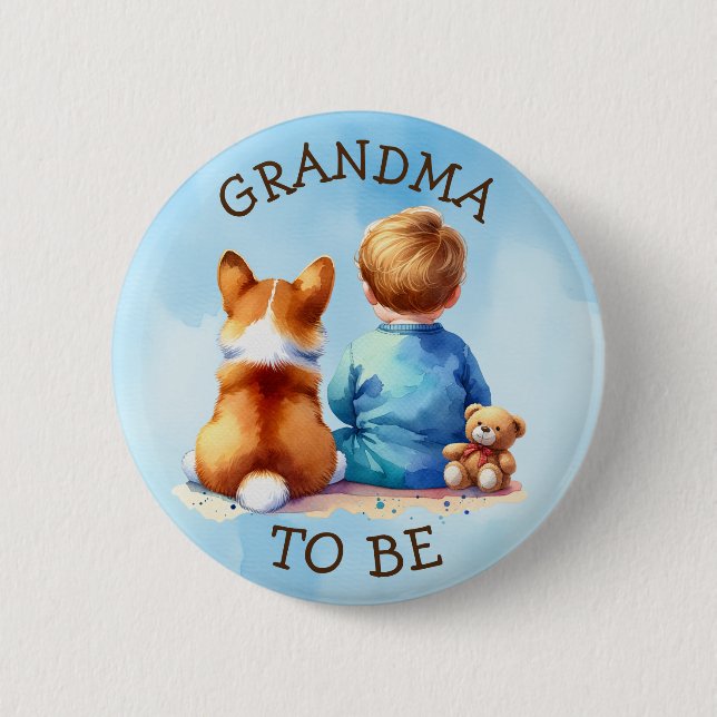 Grandma To Be | Boy's Baby Shower Button (Front)