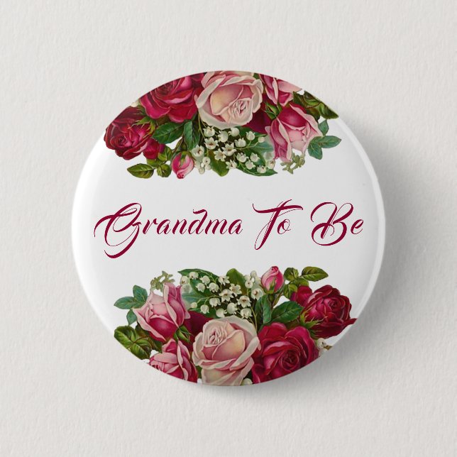 Grandma to be Burgundy Roses Bouquet  Baby shower Pinback Button (Front)