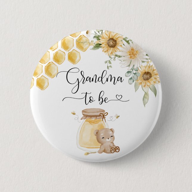 Grandma to be Button. Sunflower honey bear Button (Front)