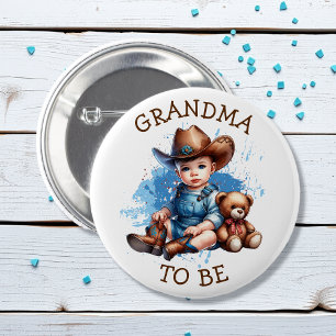 Grandma To Be Cowboy and Teddy Bear Baby Shower Button