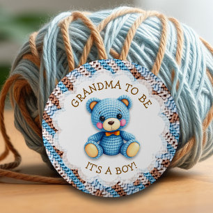 Grandma to be Crochet Teddy Bear Baby Shower Button
