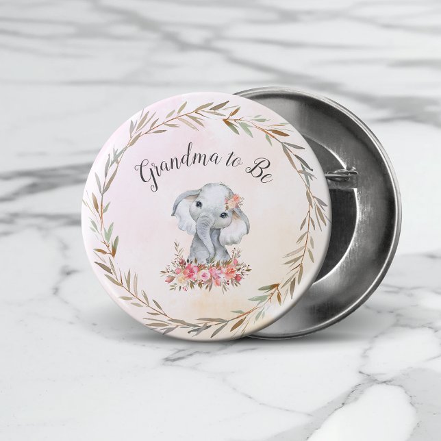 Grandma To Be Elephant Baby Shower Boho Chic Button (Creator Uploaded)