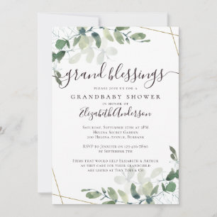 Grandma to Be Eucalyptus Gold Glitter Baby Shower Invitation