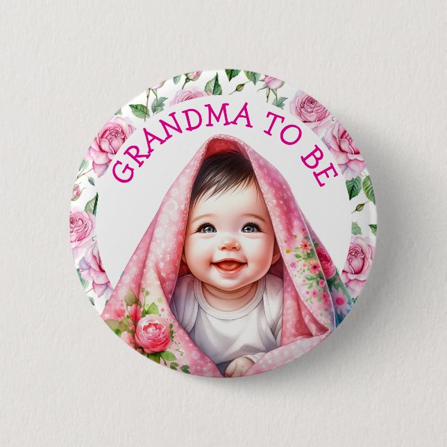 Grandma To Be | Floral Baby Shower Button (Front)