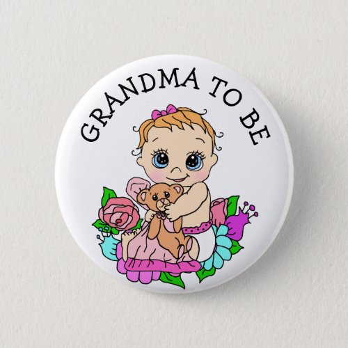 Grandma To Be Girls Baby Shower Button