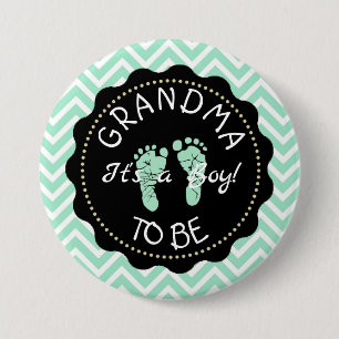 Grandma to be   Green Chevron Baby Shower button