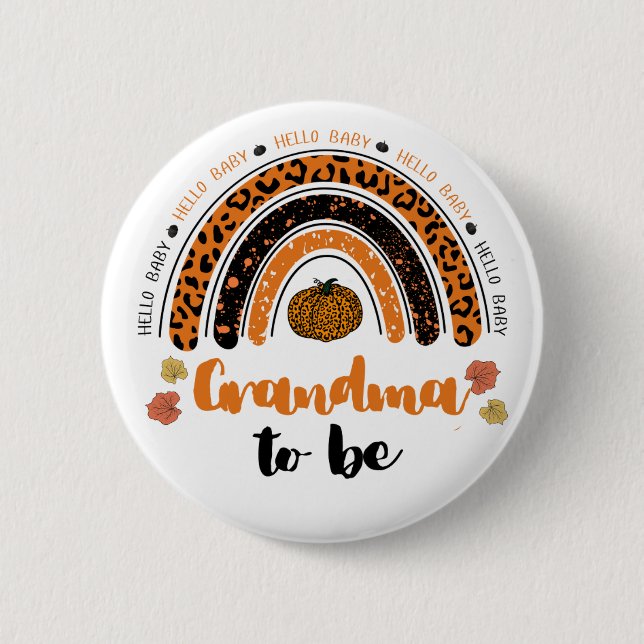 Grandma To Be Hello Baby Girl Pumpkin Baby Shower Button (Front)