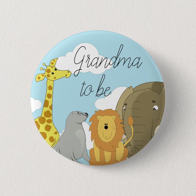 Grandma to be Jungle Animals Baby Shower Button (Front)