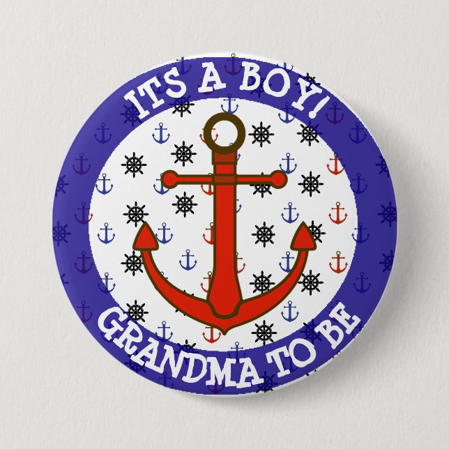 GRANDMA to be, Nautical Baby Shower button (Front)