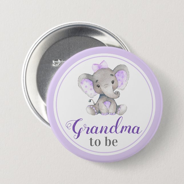 Grandma to be New Granny Baby Girl Shower Elephant Button (Front & Back)
