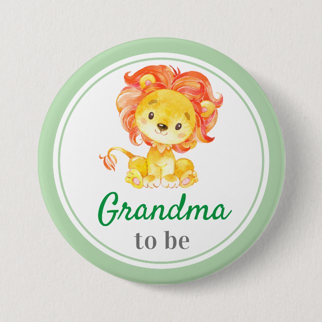 Grandma to be New Granny Baby Shower Jungle Safari Button (Front)