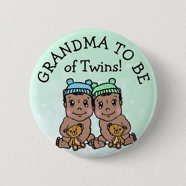 Grandma to be of Twins, Ethnic Baby Shower Button (Front)