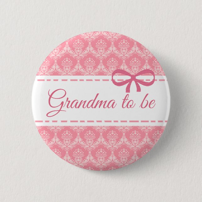 Grandma to be Pink Bow  Baby Shower button (Front)