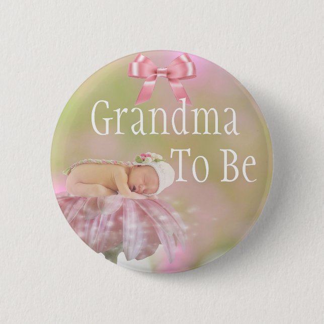 Grandma to be Pink Bow Baby Shower Button (Front)