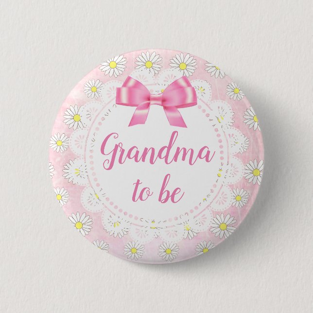 Grandma to be Pink Daisies Baby Shower Button (Front)