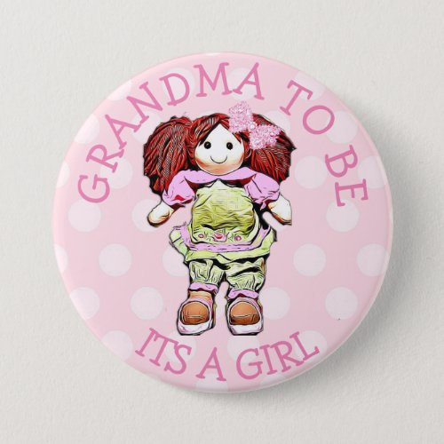Grandma to be Pink Doll Baby Shower Button