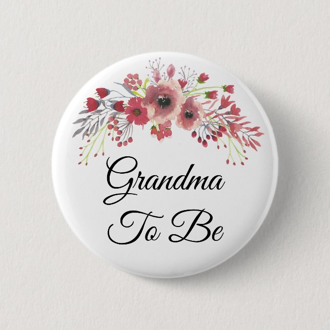 Grandma to be  Pink Floral Baby Shower Button (Front)