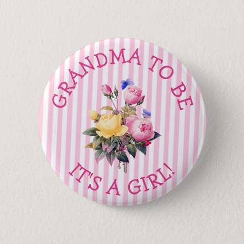 GRANDMA  to be  Pink Flowers Baby Shower Button
