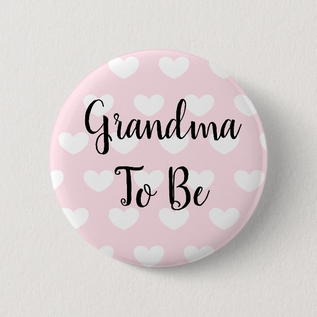Grandma to be Pink Hearts Baby Shower Button (Front)