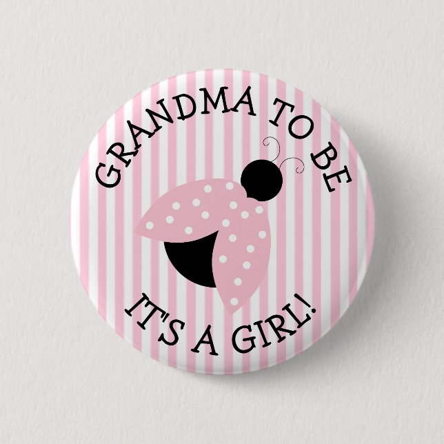 "Grandma To Be" Pink Ladybug Baby Shower Button (Front)