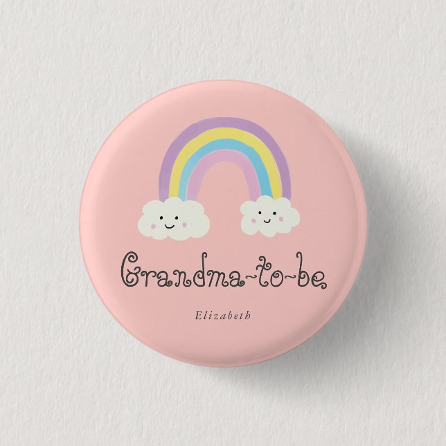  Grandma to be Rainbow Baby Shower Pastel Kawaii   Button (Front)
