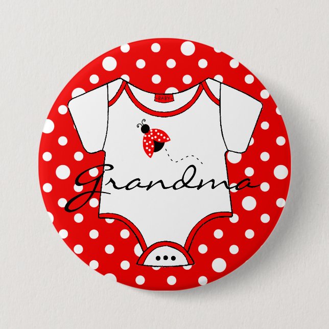 Grandma To Be Red and White Ladybug Button (Front)