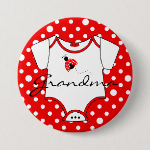 Grandma To Be Red and White Ladybug Button