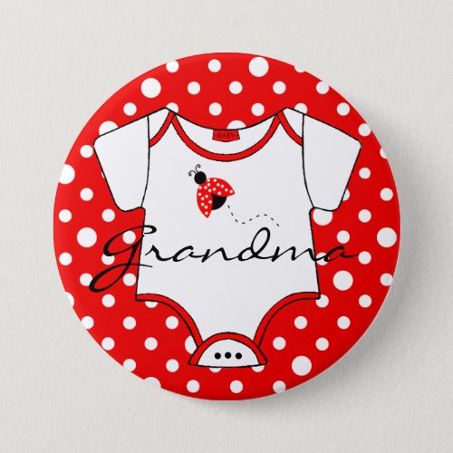 Grandma To Be Red and White Ladybug Button