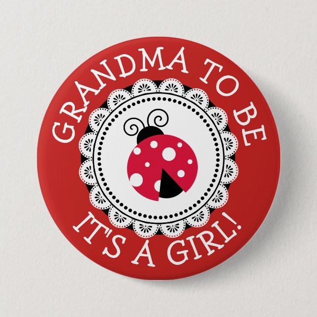 "Grandma To Be" Red Ladybug Baby Shower Button (Front)
