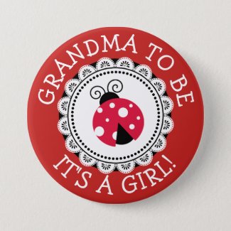 "Grandma To Be" Red Ladybug Baby Shower Button