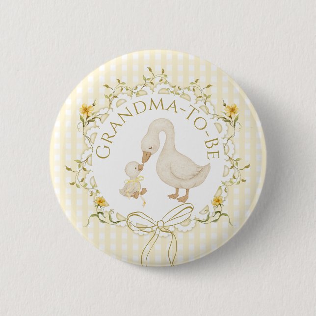 Grandma to be Silly Goose Gingham Baby Shower Button (Front)