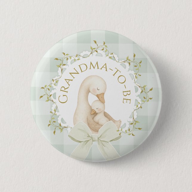 Grandma to be Silly Goose Sage Green Baby Shower Button (Front)