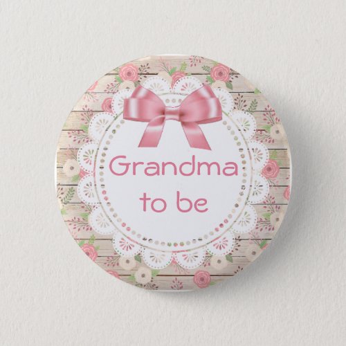 Grandma to be Tan and Pink Bow Baby Shower Button