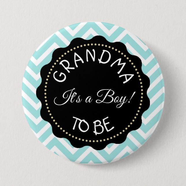 Grandma to  be teal Chevron Baby Shower button (Front)