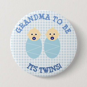 Grandma to Be Twin Boys Blue Baby Shower Button