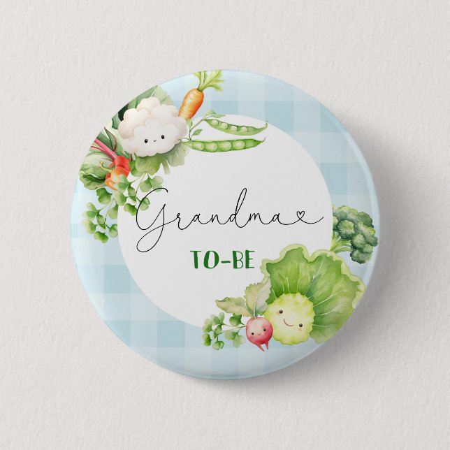 Grandma to be vegetables blue locally grown baby button (Front)