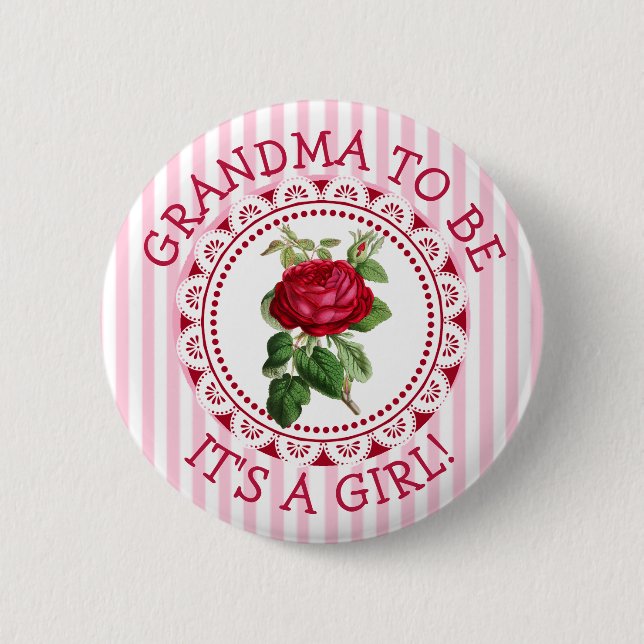 "Grandma To Be" Vintage Rose Baby Shower Button (Front)