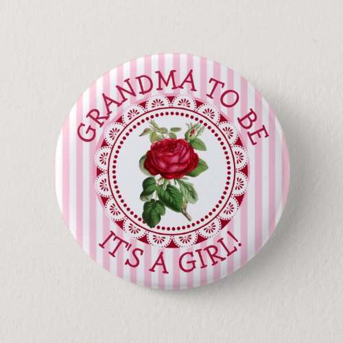 Grandma To Be Vintage Rose Baby Shower Button