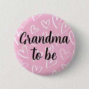 Grandma to be white Hearts pink Baby Shower  Button