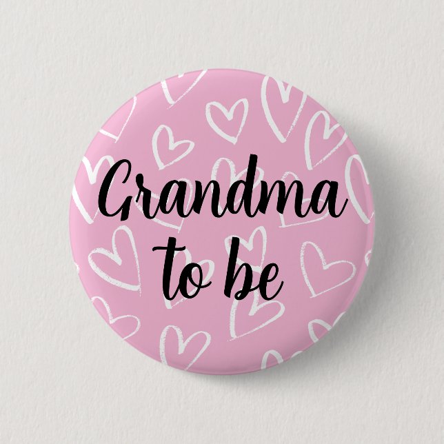 Grandma to be white Hearts pink Baby Shower  Button (Front)