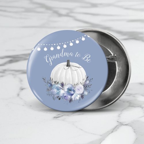 Grandma To Be White Pumpkin Baby Shower Dusty Blue Button