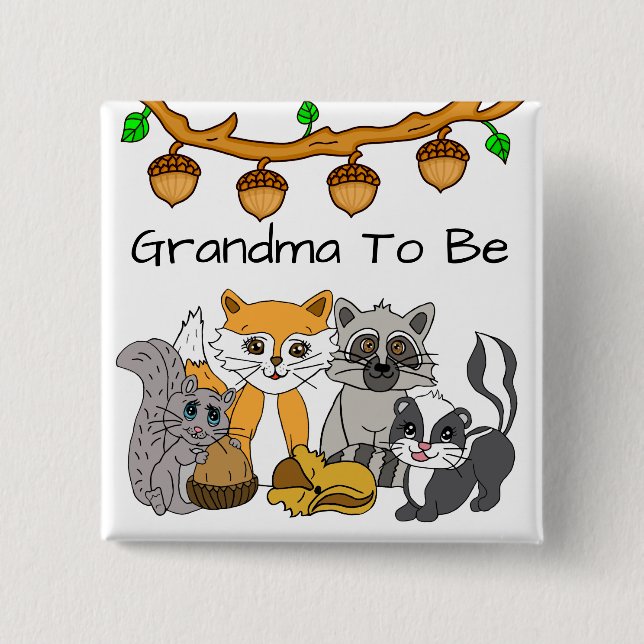 Grandma to be Woodland Forest Animal Baby Shower   Button (Front)