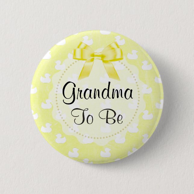 Grandma to be Yellow Bow and baby Ducks Button (Front)