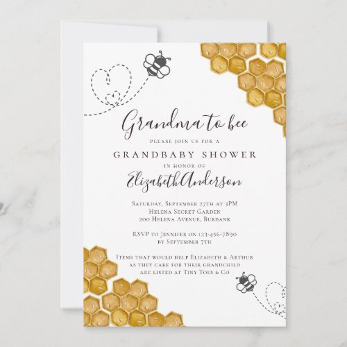 Grandma to Bee Baby Shower Invitation