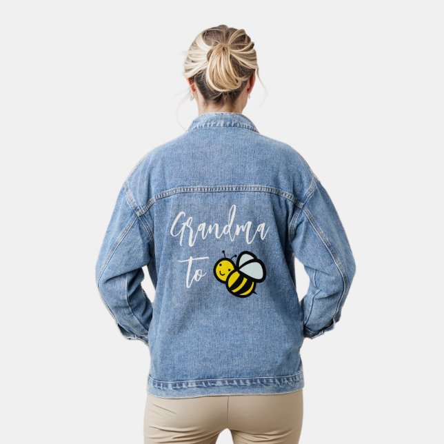 Grandma to Bee Baby Shower Wedding  Denim Jacket (Model)