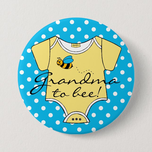 Grandma To Bee Blue and Yellow Pinback Button (Front)